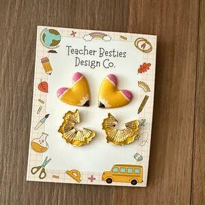 Heart and Pencil Shavings Earrings - Pink and Gold